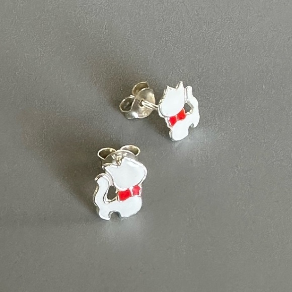 Sterling Silver Enamel Kitty Cat Studs - Picture 8 of 9
